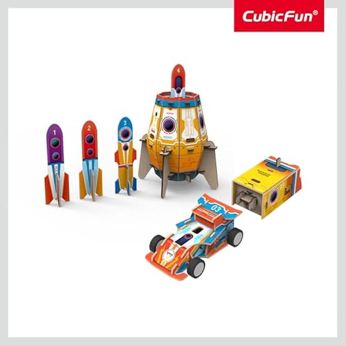 NATIONAL GEOGRAPHIC 3D PUZZLE 2IN1 BLAST-OFF ROCKET & RACING CAR 59-PIECES BY CUBIC FUN, STEM LEARNING, BUILD THINGS WITH READ-ALONG ADVENTURE, EDUCATIONAL PUZZLE, LEARN & FUN TOYS, FOR KIDS 5 YEARS+ - Image 3